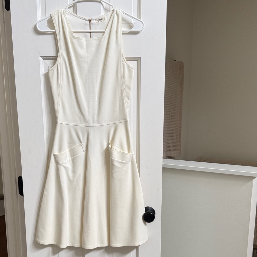 L’Agence Cream Sleeveless Fit-and-Flare Dress with Front Pockets